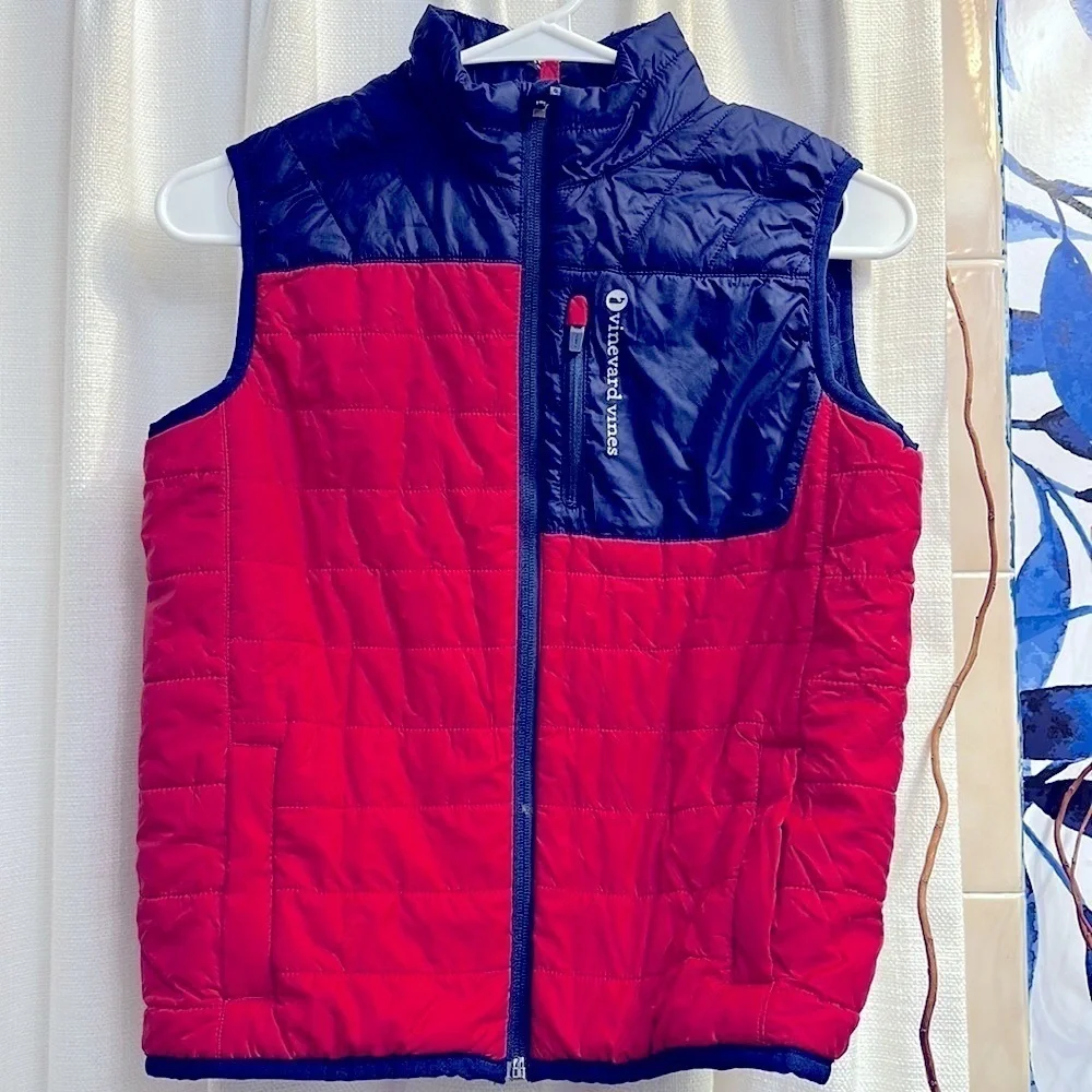 Vinyard Vines Performance Red & Blue 100% Nylon Full Zip Vest Size Medium